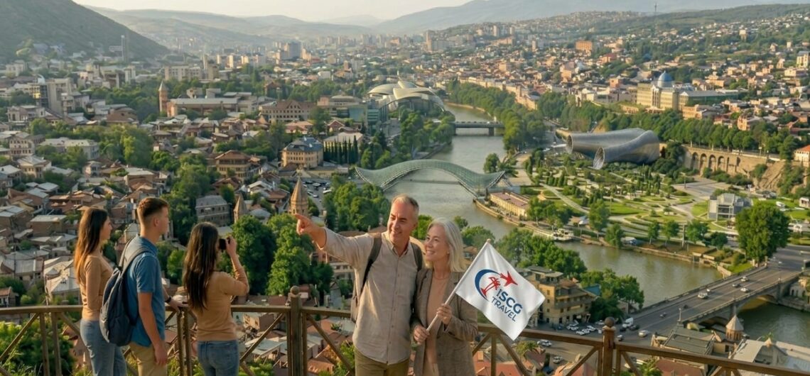 ISCG Travel professional guide leading tourists on a Georgia classic travel package walking tour in old Tbilisi